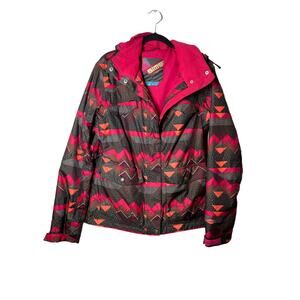 Sims Womens Winter Ski Snowboard Jacket Coat Aztec Chevron Print Small Pink VTG